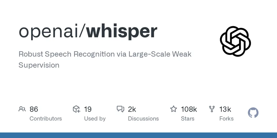 openai/whisper GitHub social preview